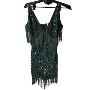 Babeyond Gatsby Flapper Dress Womens XXL Art Deco Vintage Glam Fringe Party